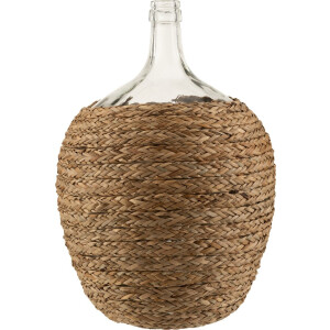 J-Line vaas Fles Bedekt - gras/glas - naturel - large - 53 cm hoog