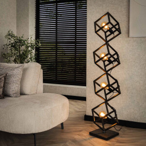 LifestyleFurn Vloerlamp 'Rift' 4-lamps, Kubus, kleur Charcoal