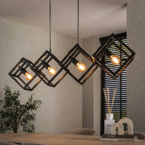 LifestyleFurn Hanglamp 'Rift' 4-lamps, Kubus, kleur Charcoal