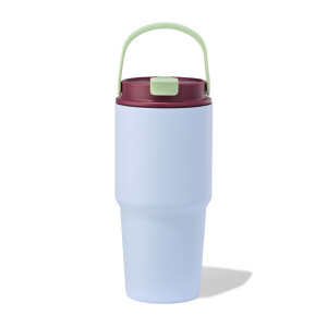 HEMA HEMA Drinkbeker Met Rietje 600ml Rvs Blauw (blauw)