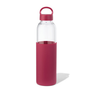 HEMA HEMA Waterfles 500ml Glas Met Siliconen Sleeve Bordeauxrood (bordeauxrood)
