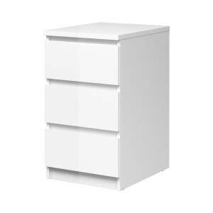 Leen Bakker - Nachtkastje Naia - 3 Lades - Hoogglans - Spaanplaat - Wit - 50x40.2x70.1 Cm