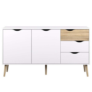 Leen Bakker - Dressoir Delta 5-vaks - Wit - 81,7x147,1x39 Cm - MDF - Bruin#Wit - 147.1x81.7x39 Cm