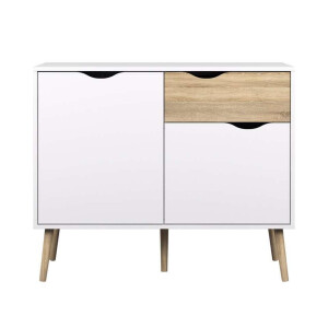 Leen Bakker - Dressoir Delta 3-vaks - Wit - 81,7x98,6x39 Cm - MDF - Wit#Bruin - 98.6x81.7x39 Cm