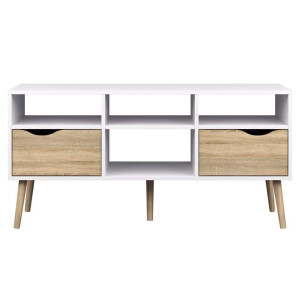 Leen Bakker - TV-meubel Delta 6-vaks - Wit/eikenkleur - 57,4x117,1x39 Cm - MDF - Wit#Bruin - 117.1x57.4x39 Cm