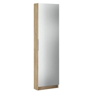 Leen Bakker - Schoenenkast Zapatero Met Spiegeldeur - Eikenkleur/wit - Hout - Beige - 50x180.5x20 Cm