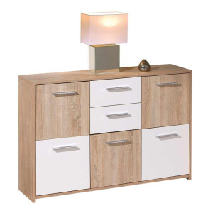 Leen Bakker - Dressoir Elvezia - Bruin - 77x115x30 Cm - Melamine - Wit#Bruin