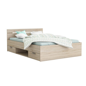 Leen Bakker - Bed Michigan - Licht Eiken - 140x200 Cm - Spaanplaat - Beige - 144.5x74.2x204.3 Cm