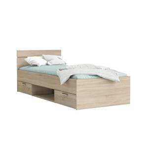 Leen Bakker - Bed Michigan - Eikenkleur - 90x200 Cm - Spaanplaat - Beige - 204.3x94.5x74.2 Cm