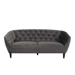 Leen Bakker - Bank Thyrza 3-zits - Fluweel - Donker - Stof/Velvet - Grijs - 84x191x78 Cm