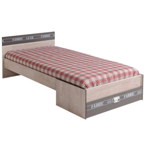 Leen Bakker - Bed Fabric - Eikenkleur/grijs - 65,8x98,6x207,2 Cm - Spaanplaat - Grijs#Bruin - 207.2x98.6x65.8 Cm