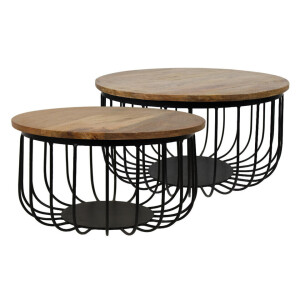 Leen Bakker - HSM Collection Salontafel Maden (2 Stuks) - Naturel/zwart - Ø60x33 Cm - Hout - Bruin#Zwart