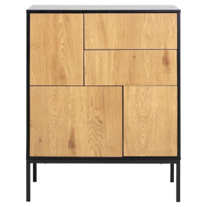 Leen Bakker - Dressoir Avola - Zwart/eiken - 103x80x40 Cm - MDF/Metaal - Zwart#Bruin