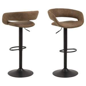 Leen Bakker - Barkruk Faber - Licht (2 Stuks) - Lederlook - Bruin - 48.5x54.5x104 Cm