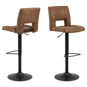 Leen Bakker - Barkruk Husas - Licht (2 Stuks) - Lederlook - Bruin - 52x41.5x115 Cm