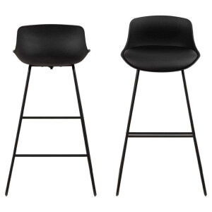 Leen Bakker - Barkruk Liva - (2 Stuks) - Lederlook - Zwart - 49x43x94 Cm