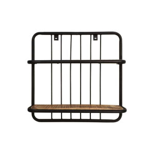 Leen Bakker - HSM Collection Wandplank Linos - Naturel/zwart - 50x50x12 Cm - Metaal/Hout - Zwart#Bruin