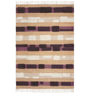 Flycarpets Laagpolig Medina Blocks Jute Vloerkleed Naturel / Paars 160x230 cm