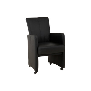 Goossens Excellent Eetkamerstoel Riva zwart leer met armleuning en met wielen, stijlvol landelijk