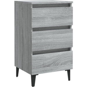 vidaXL - Nachtkastje - met - metalen - poten - 40x35x69 - cm - grijs - sonoma - eiken