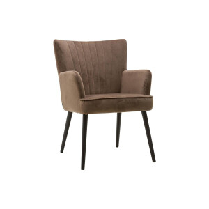 Goossens Eetkamerstoel Rob bruin velvet stof met armleuning, urban industrieel