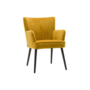 Goossens Eetkamerstoel Rob geel velvet stof met armleuning, urban industrieel