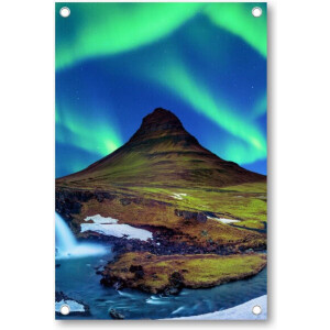 Noorderlicht - bij Kirkjufell in IJsland - Tuinposter 80x120 - Wanddecoratie - Landschap - Sterren - Natuur