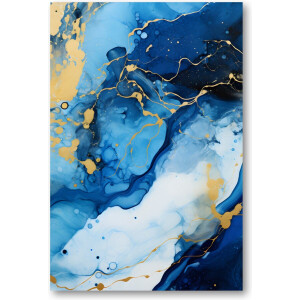 Aqua blauw goud marmer - Marmerpatroon - 60x90 Canvas Staand - Minimalist