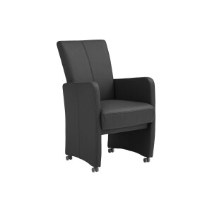 Goossens Excellent Eetkamerstoel Riva antraciet leer met armleuning en met wielen, stijlvol landelijk