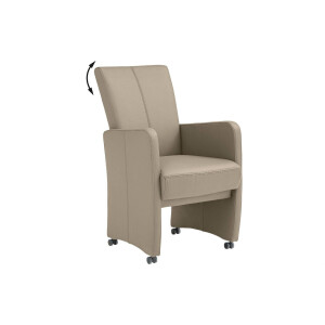 Goossens Excellent Eetkamerstoel Riva wit leer verstelbaar met armleuning en met wielen, stijlvol landelijk