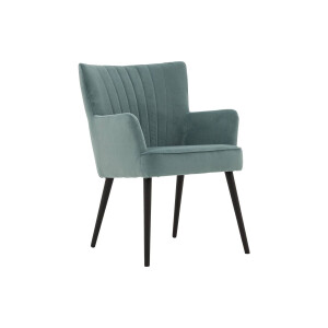 Goossens Eetkamerstoel Rob groen velvet stof met armleuning, urban industrieel