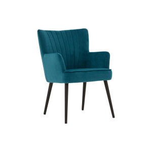 Goossens Eetkamerstoel Rob blauw velvet stof met armleuning, urban industrieel