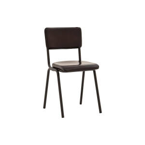 Goossens Eetkamerstoel Chaplin donkergrijs leer leuning, urban industrieel