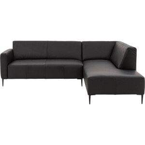 Goossens Bank Key West zwart, leer, 3-zits, modern design met ligelement rechts