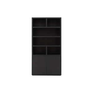 Goossens Buffetkast Barcelona, 2 deuren 6 open vakken, zwart eiken, 108 x 212 x 45 cm, stijlvol landelijk