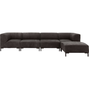 Goossens Excellent Bank Marshall Met Hocker donkerbruin, leer, 2 x 1,5-zits, urban industrieel