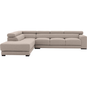 Goossens Bank Nora beige, stof, 3-zits, stijlvol landelijk met ligelement links
