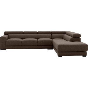 Goossens Bank Nora bruin, stof, 3-zits, stijlvol landelijk met ligelement rechts