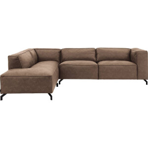 Goossens Bank Calvin bruin, micro leer, 3-zits, modern design met ligelement links