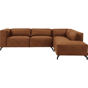 Goossens Bank Calvin cognac, micro leer, 3-zits, modern design met ligelement rechts