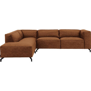 Goossens Bank Calvin cognac, micro leer, 3-zits, modern design met ligelement links