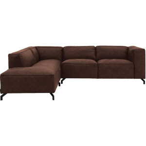 Goossens Bank Calvin bruin, micro leer, 3-zits, modern design met ligelement links