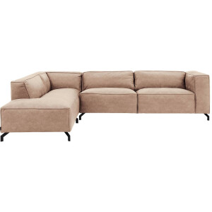 Goossens Bank Calvin beige, micro leer, 3,5-zits, modern design met ligelement links