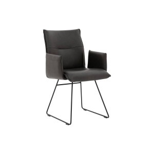 Goossens Excellent Eetkamerstoel Nica grijs leer met armleuning Sledevoet, modern design