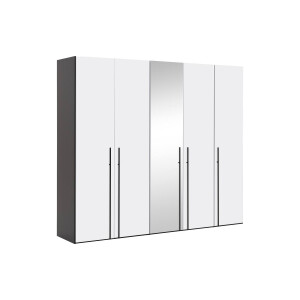 Goossens Kledingkast Easy Storage Ddk, Kledingkast 253 cm breed, 220 cm hoog, 4x glas draaideur en 1x spiegel draaideur midden