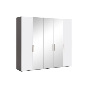 Goossens Kledingkast Easy Storage Ddk, Kledingkast 253 cm breed, 220 cm hoog, 2x draaideur en 3x spiegel draaideur midden