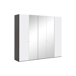 Goossens Kledingkast Easy Storage Ddk, Kledingkast 253 cm breed, 220 cm hoog, 2x draaideur en 3x spiegel draaideur midden