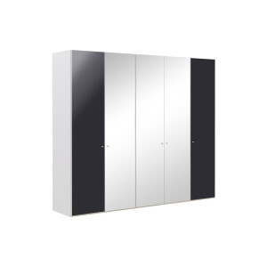 Goossens Kledingkast Easy Storage Ddk, Kledingkast 253 cm breed, 220 cm hoog, 2x draaideur en 3x spiegel draaideur midden