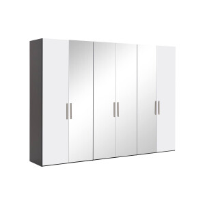 Goossens Kledingkast Easy Storage Ddk, Kledingkast 304 cm breed, 220 cm hoog, 2x draaideur en 4x spiegel draaideur midden