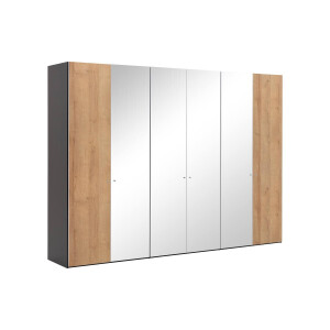 Goossens Kledingkast Easy Storage Ddk, Kledingkast 304 cm breed, 220 cm hoog, 2x draaideur en 4x spiegel draaideur midden
